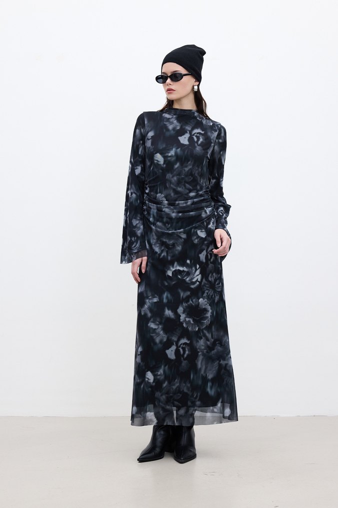 MANUKA TÜL ELBİSE SİYAH GRİ - Görsel 5