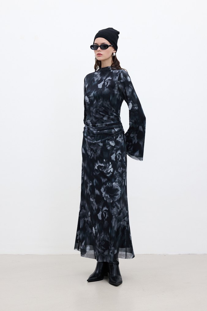 MANUKA TÜL ELBİSE SİYAH GRİ - Görsel 4