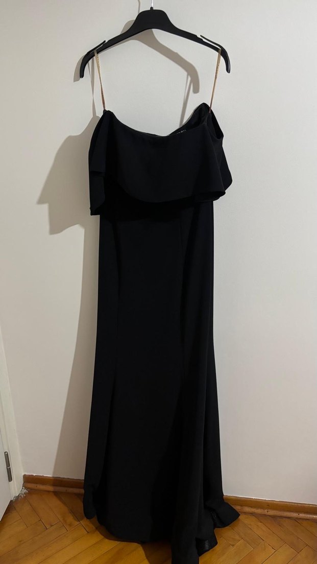 Siyah Drapeli Uzun Abiye Elbise - Görsel 3