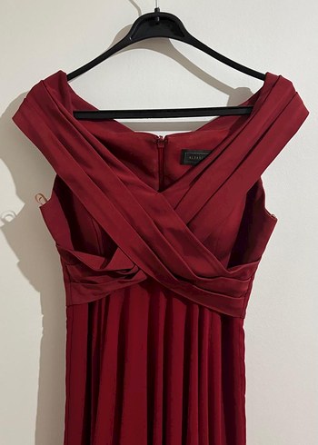 Bordo Uzun Drapeli Kadın Abiye Elbise - Görsel 2