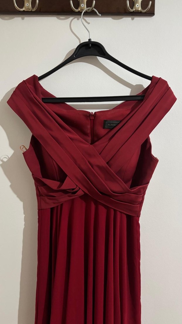 Bordo Uzun Drapeli Kadın Abiye Elbise - Görsel 2