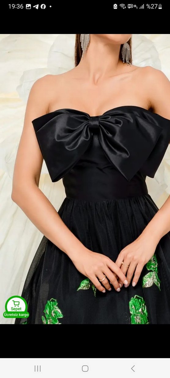 Yeşil Nakışlı Straplez Uzun Abiye Elbise - Görsel 2