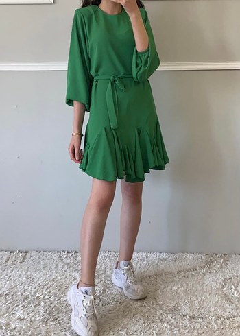 Yeşil Volanlı Midi Kadın Elbise - Görsel 2