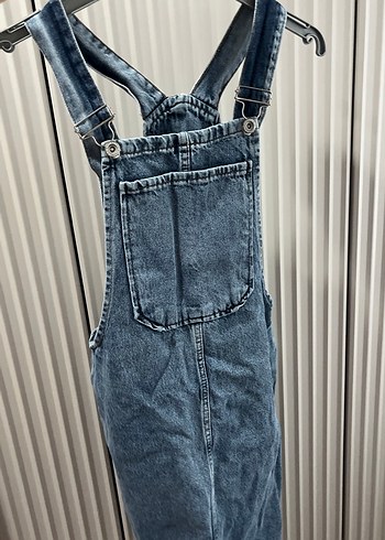 Kadın Gri Denim Midi Askılı Tulum - Görsel 5