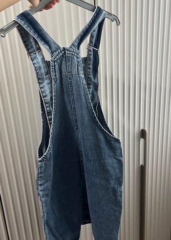 Kadın Gri Denim Midi Askılı Tulum - Görsel 4