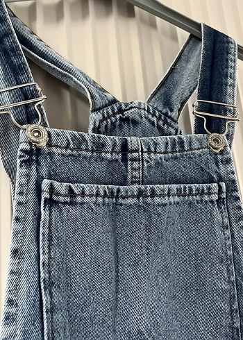 Kadın Gri Denim Midi Askılı Tulum - Görsel 3
