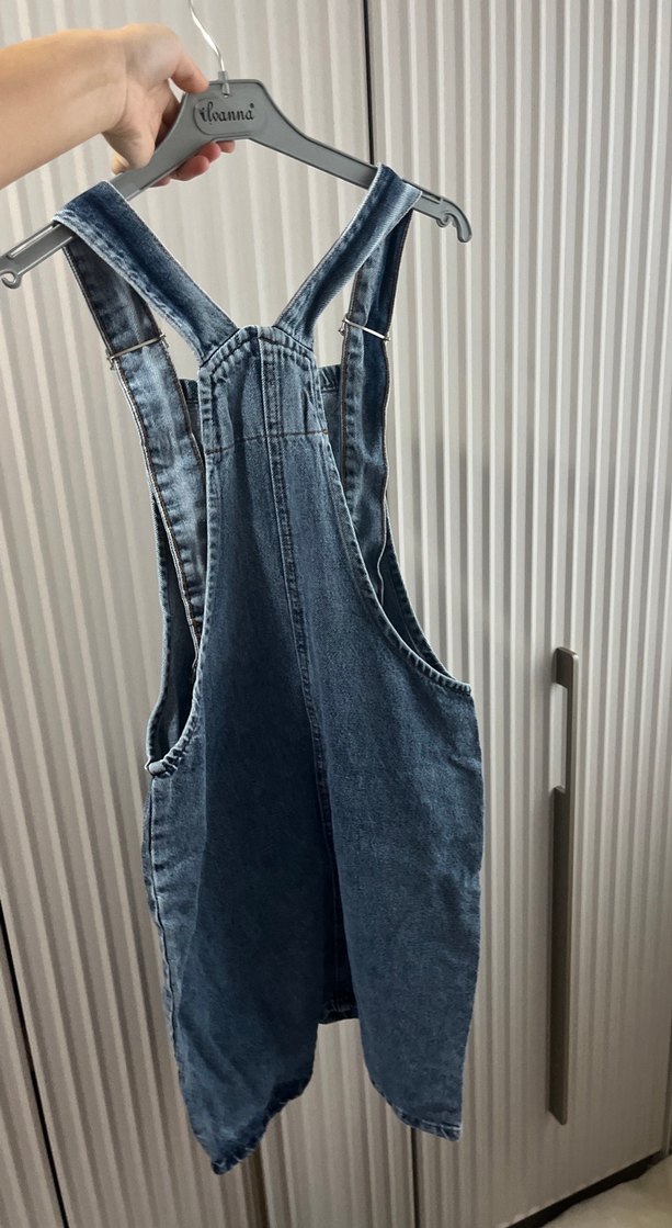Kadın Gri Denim Midi Askılı Tulum - Görsel 4