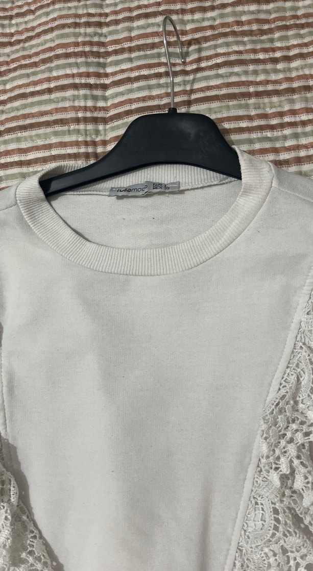 Dantel Detaylı Uzun Kollu Beyaz Kadın Bluz - Görsel 3