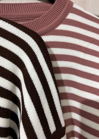 Kadın Kahverengi Çizgili Pamuklu Triko - Görsel 4