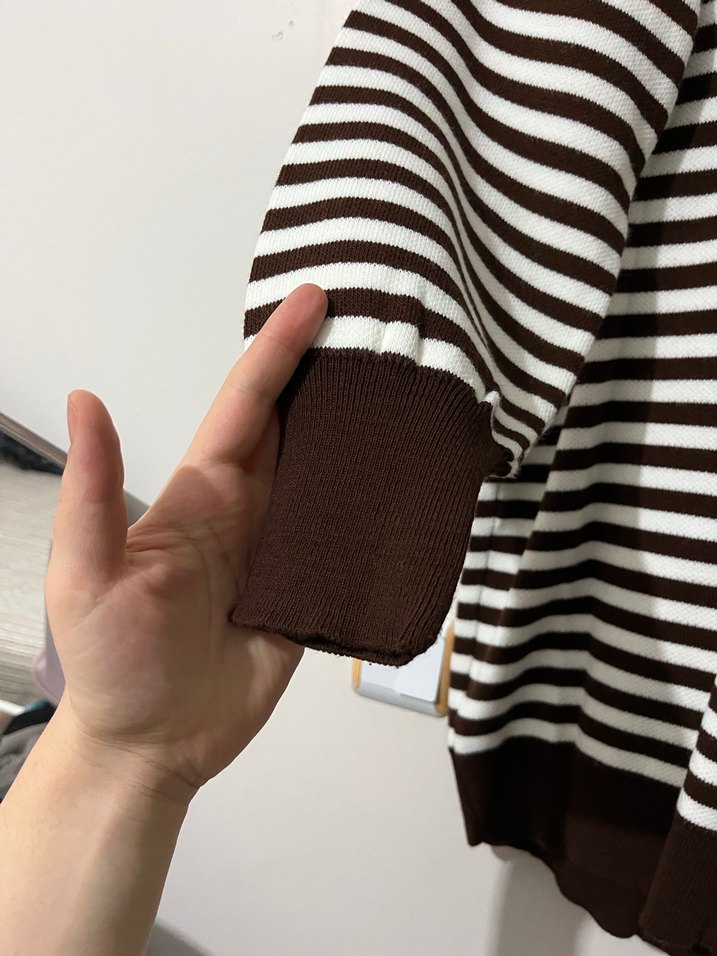 Kadın Kahverengi Çizgili Pamuklu Triko - Görsel 2