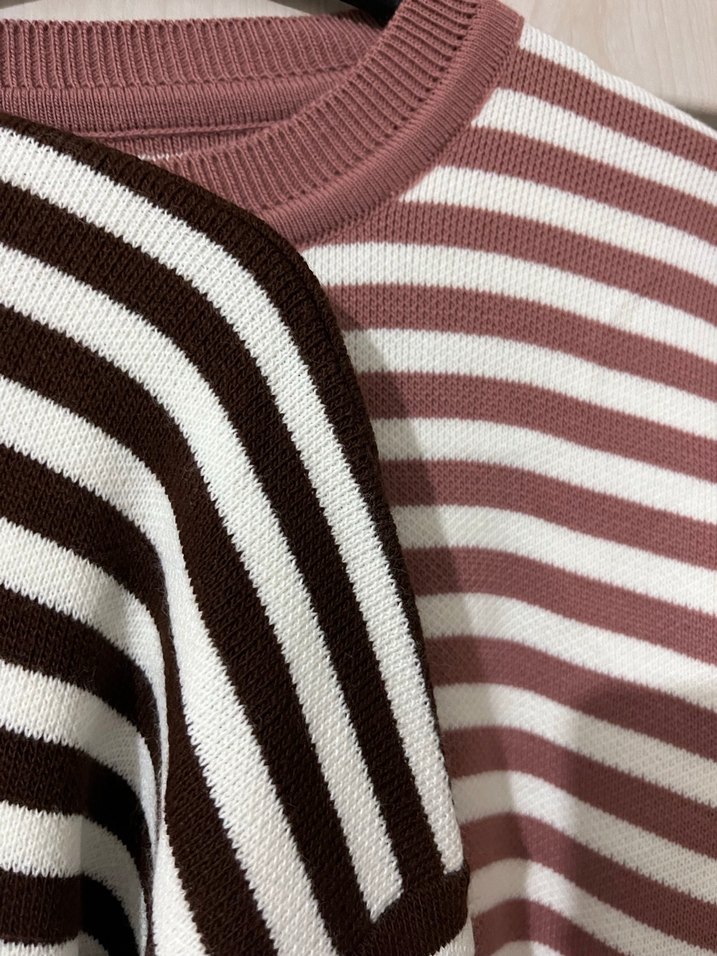 Kadın Kahverengi Çizgili Pamuklu Triko - Görsel 4