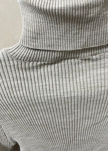 bej Triko Yüksek Yaka Uzun Kadın Elbise - Görsel 2