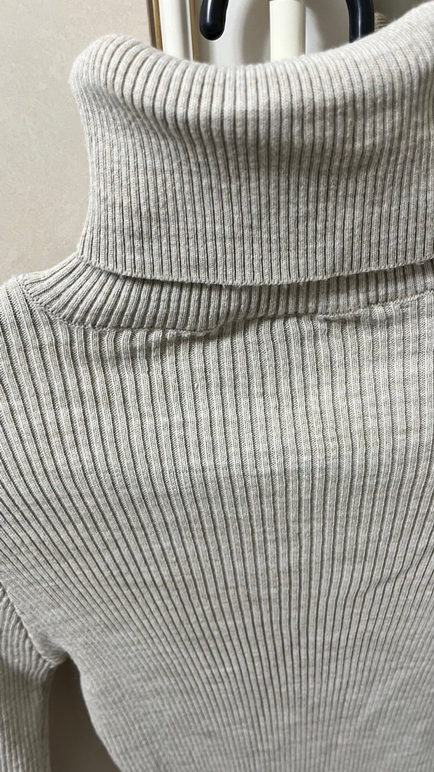 bej Triko Yüksek Yaka Uzun Kadın Elbise - Görsel 2