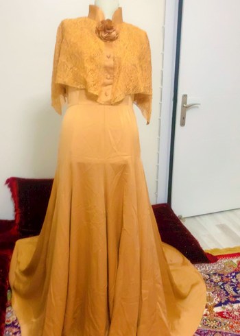 Bej Nakışlı Uzun Abiye Elbise - Görsel 2