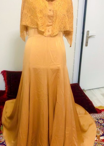 Bej Nakışlı Uzun Abiye Elbise - Görsel 3