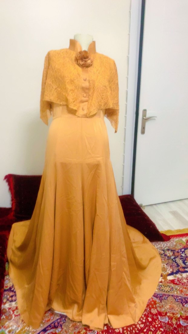 Bej Nakışlı Uzun Abiye Elbise - Görsel 2