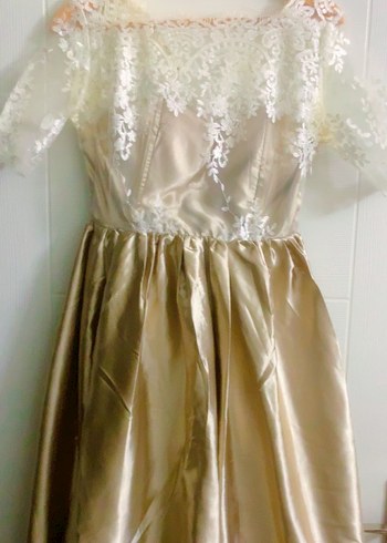 Dantel İşlemeli Straplez Midi Beyaz Nişan Elbisesi - Görsel 2