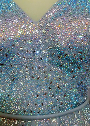 Işıltılı Mavi V Yaka Uzun Abiye Elbise - Görsel 2