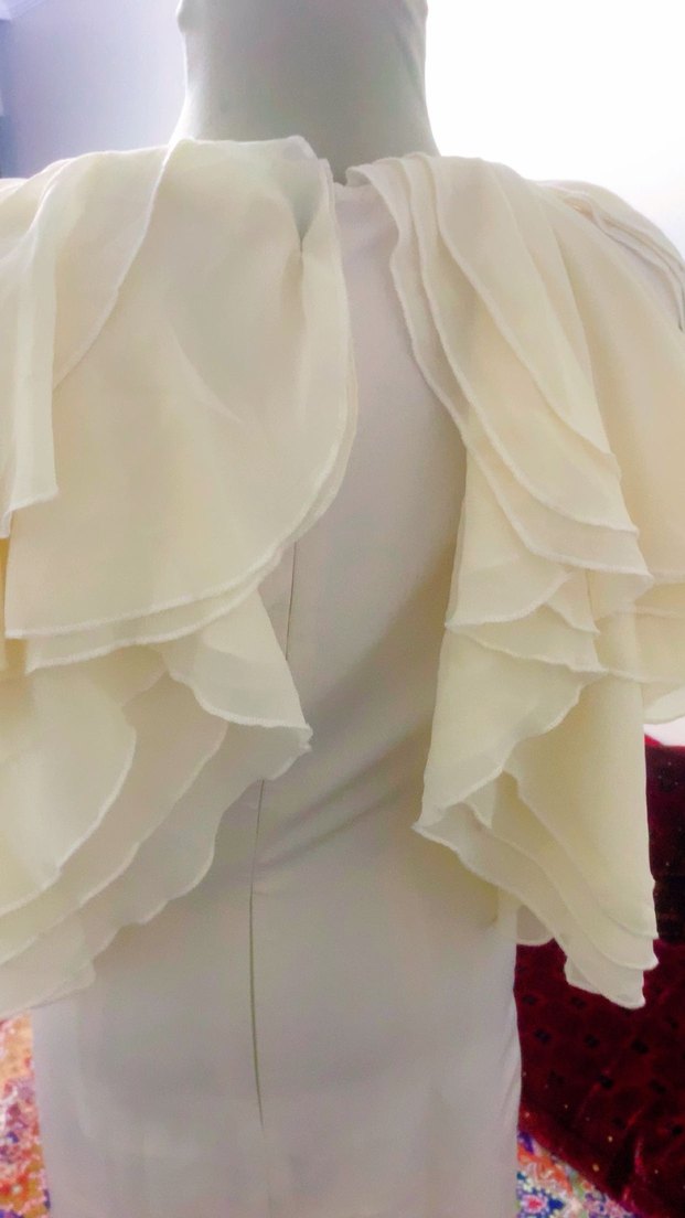 Drapeli Beyaz Midi Kadın Tunik - Görsel 3