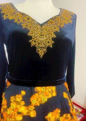 Sarı Desenli Uzun Kadın Hint Elbisesi - Görsel 2