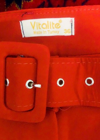 Turuncu Kemerli Midi Kadın Kumaş Pantolon - Görsel 3