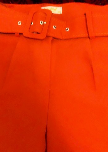 Turuncu Kemerli Midi Kadın Kumaş Pantolon - Görsel 2