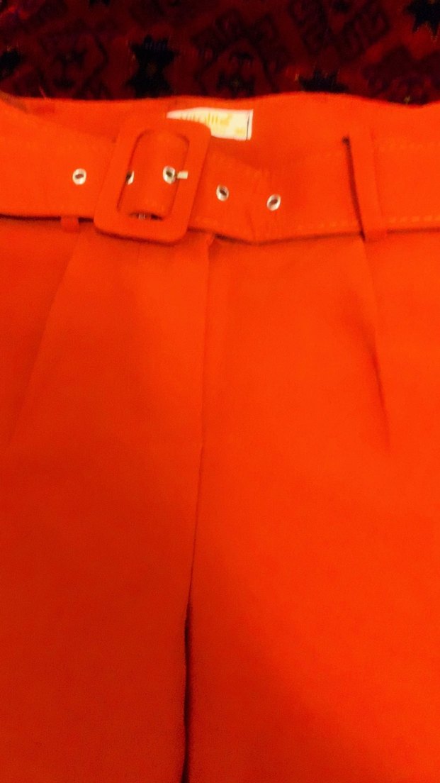 Turuncu Kemerli Midi Kadın Kumaş Pantolon - Görsel 2