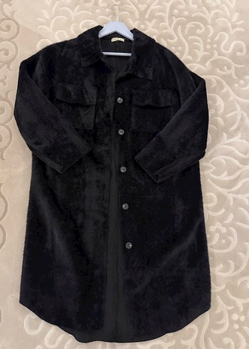 Siyah Peluş Uzun Kadın Kaban - Görsel 3