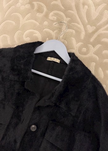 Siyah Peluş Uzun Kadın Kaban - Görsel 4