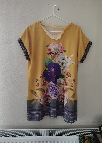 Sarı Çiçekli Bohem Mini Elbise - Görsel 2