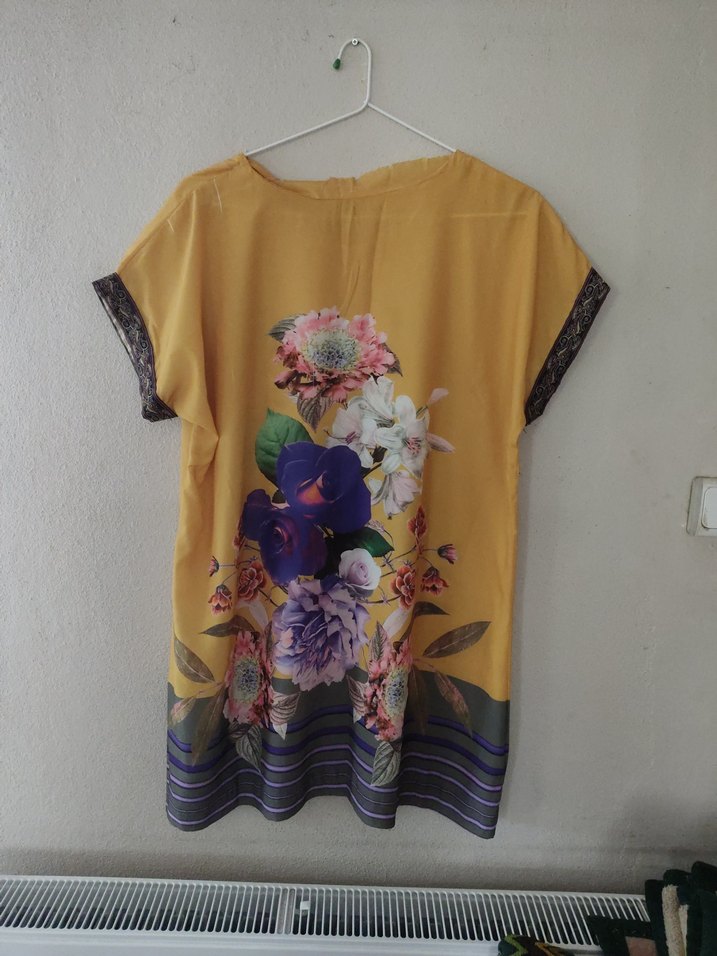 Sarı Çiçekli Bohem Mini Elbise - Görsel 3