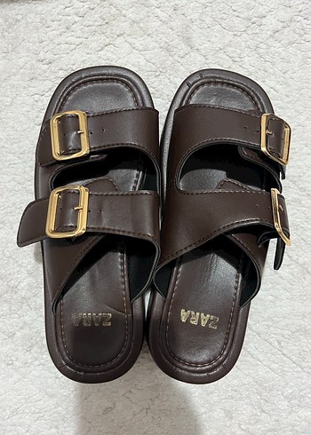 Zara Kahverengi Cift Bantli Sandalet