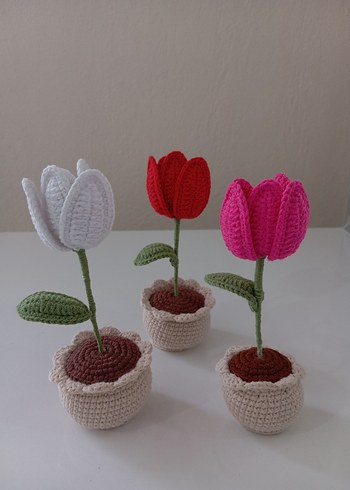 İçi Sürprizli Örgü Saksılı Lale - Görsel 2