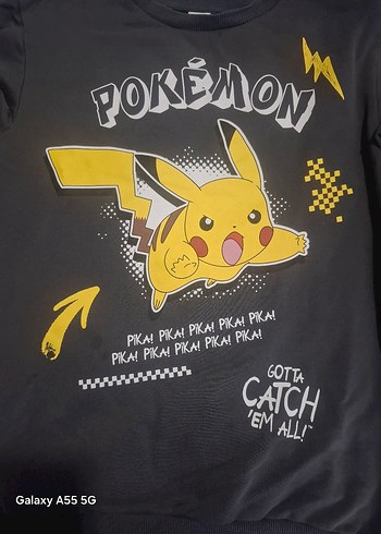 Gri Pikachu Baskılı Erkek Sweatshirt - Görsel 2