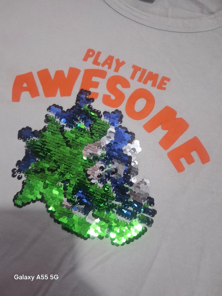 Erkek Çocuk Gri Payetli uzun Kollu Tişört - Görsel 2