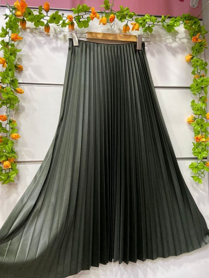 Deri Görünümlü Sık Pileli Etek  13 Renk Seçeneği - Görsel 2