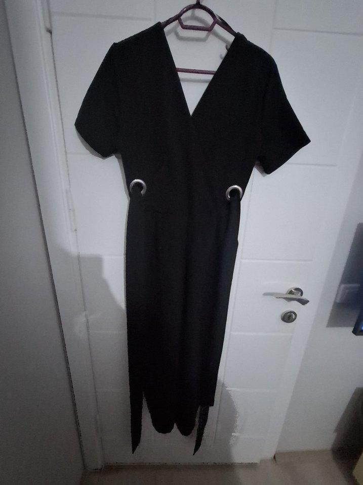 V Yaka Siyah Tulum - Görsel 4