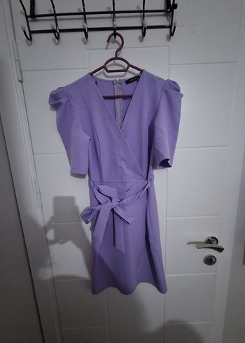 Lila kruvaze elbise - Görsel 3