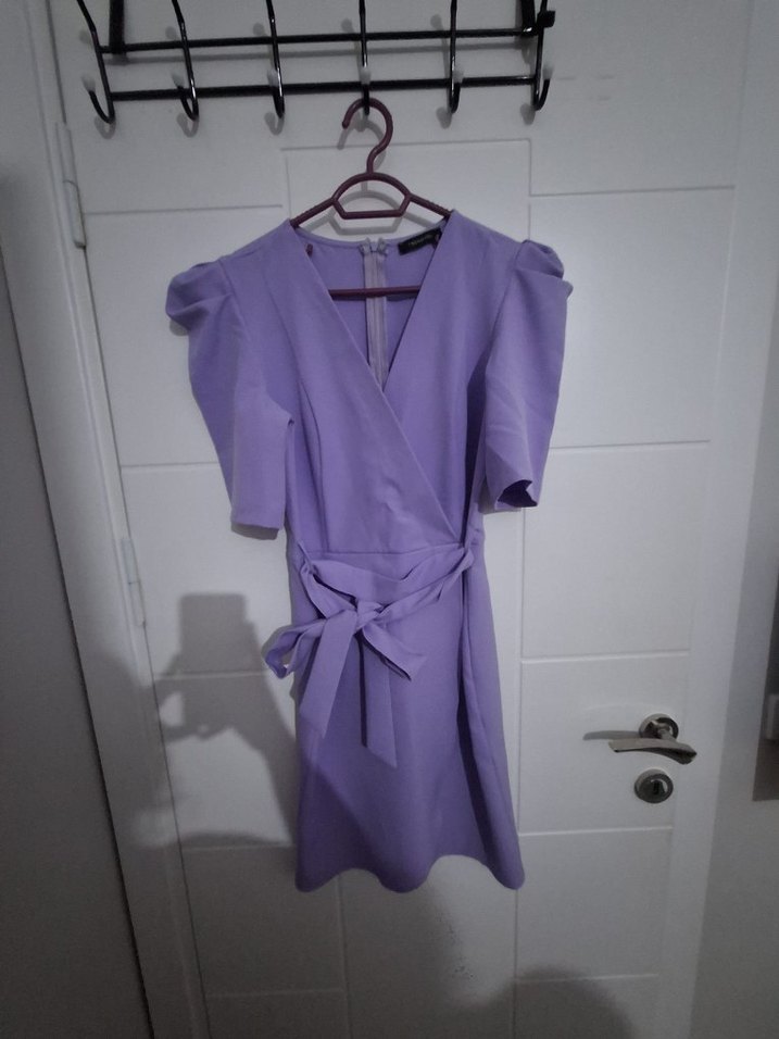 Lila kruvaze elbise - Görsel 3