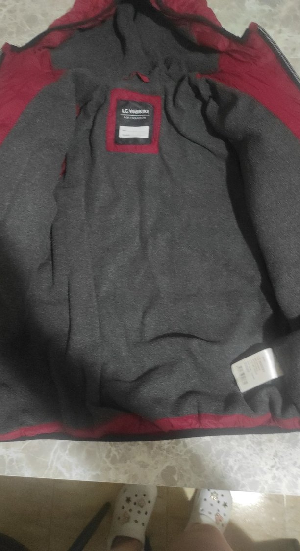 Bordo Kapüşonlu Fermuarlı çocuk Kış Ceketi - Görsel 2