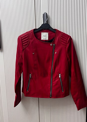 Kırmızı Parlak Deri Biker Ceket - Görsel 8