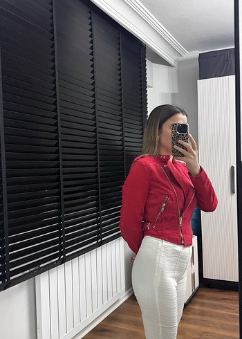 Kırmızı Kemerli Kadın Süet Ceket - Görsel 6