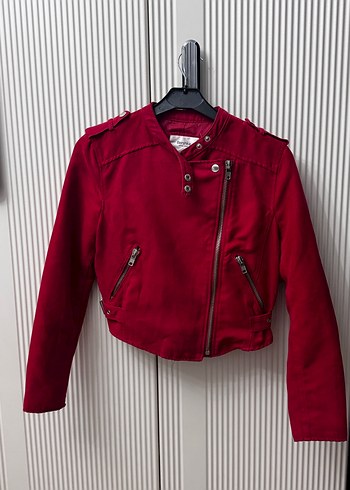 Kırmızı Kemerli Kadın Süet Ceket - Görsel 8