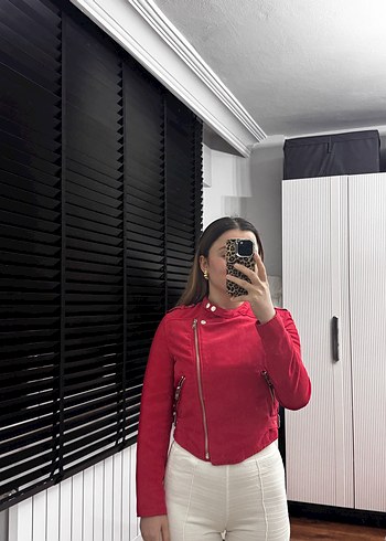 Kırmızı Kemerli Kadın Süet Ceket - Görsel 2