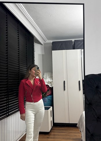 Kırmızı Kemerli Kadın Süet Ceket - Görsel 5