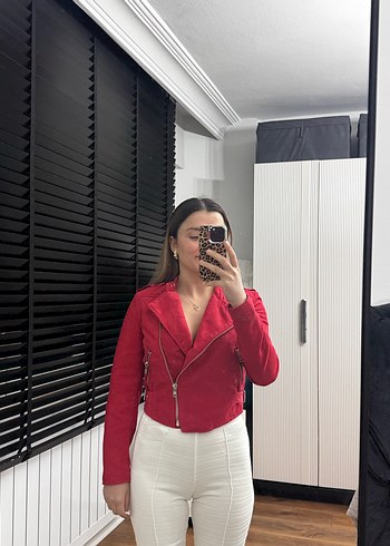 Kırmızı Kemerli Kadın Süet Ceket - Görsel 3