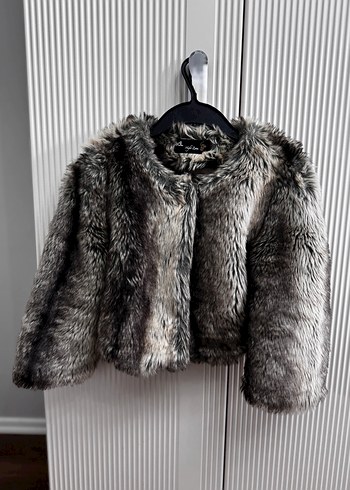 Gri Leopar Desenli Kadın Kürk Ceket - Görsel 7