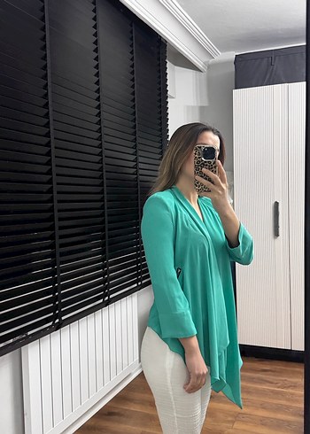 Turkuaz V Yaka Hamile Bluzu - Görsel 5