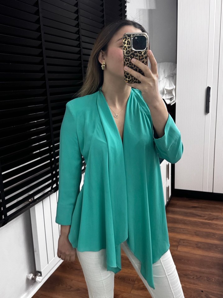 Turkuaz V Yaka Hamile Bluzu - Görsel 3