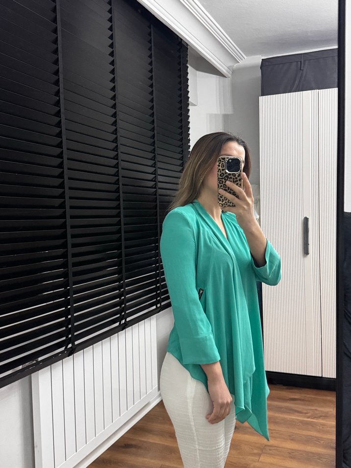 Turkuaz V Yaka Hamile Bluzu - Görsel 5